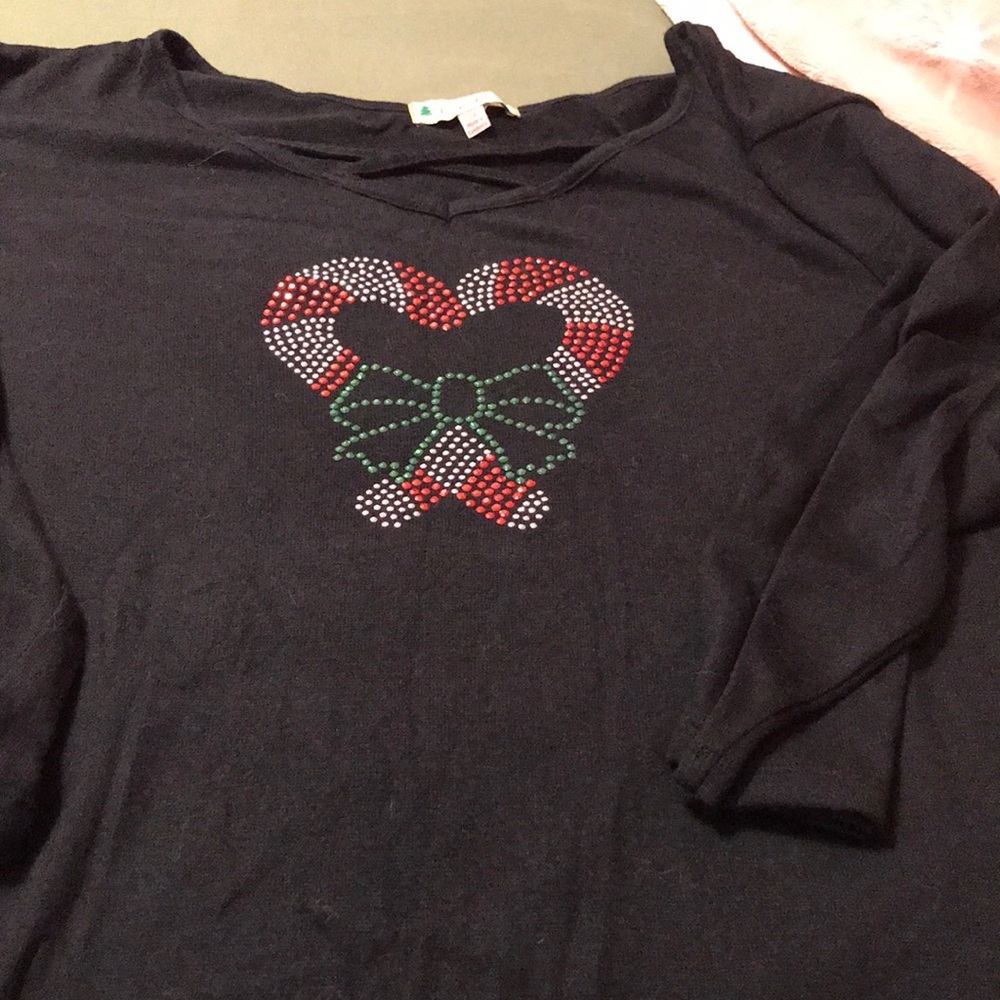 Black Long Sleeve Top with Heart Design